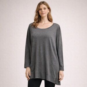 Chico’s Zenergy Gray Tunic Top Sz 3 Long Sleeve Side Zip Lagenlook Gorpcore